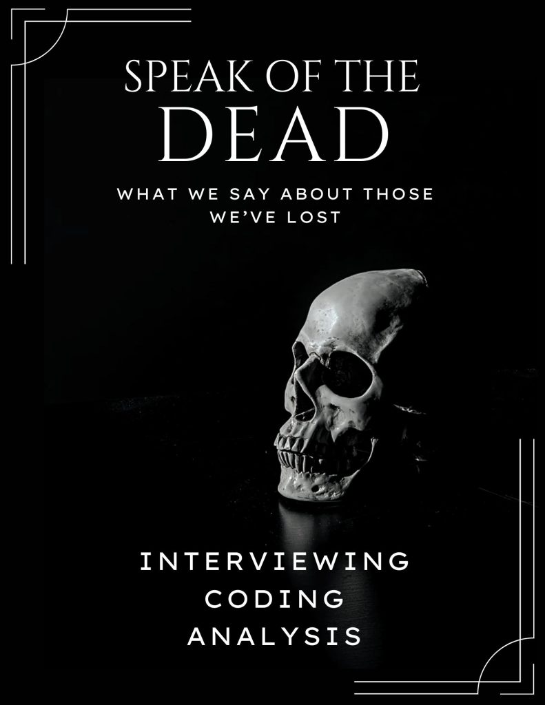 Speak of the dead flyer. For a digital humanities project: includes interviewing, coding, analysis, and more.